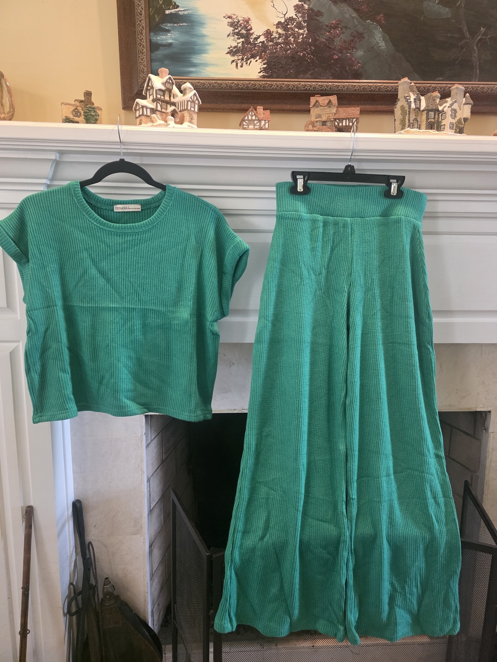 Zenana Outfitters Teal Ribbed Short-Sleeve Top & Wide-Leg Pants Set